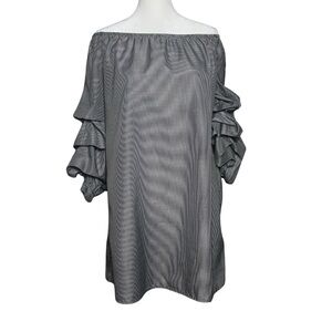 Bleuh Ciel Off-Shoulder Ruffle Sleeve Stripe Mini Dress Vacation Size M